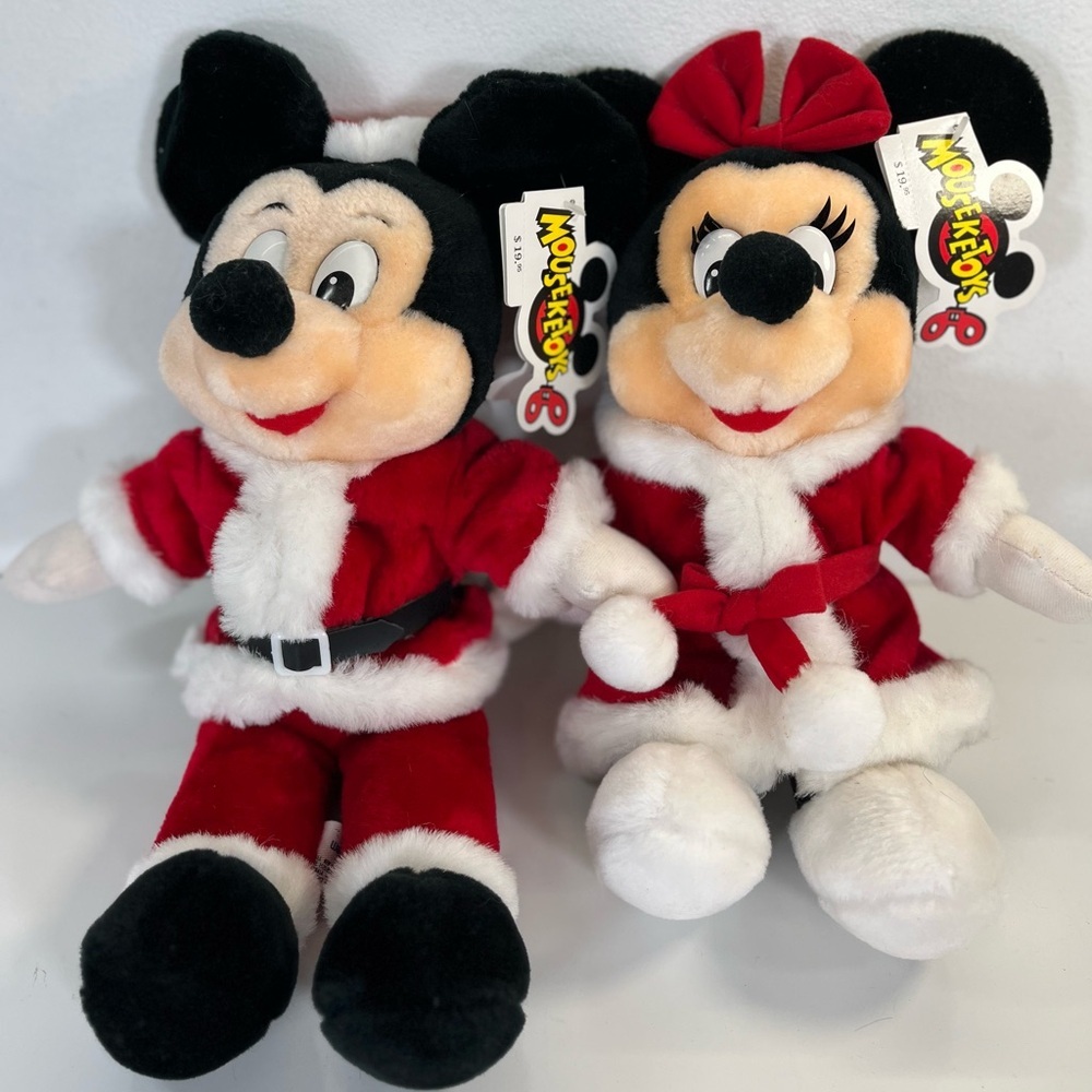 Vintage Mickey & Minnie Mouse Christmas Santa Plush Disneyland Walt Disney World